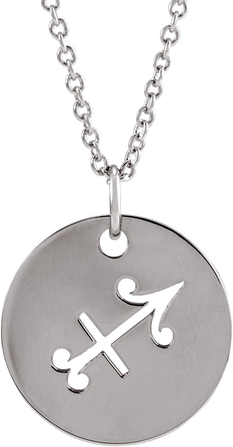 14K White Sagittarius Zodiac Disc 16-18" Necklace