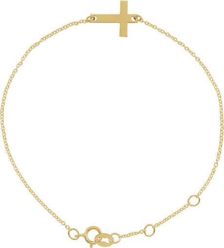 14K Yellow Gold Engravable Cross 6 1/2-7 1/2" Bracelet