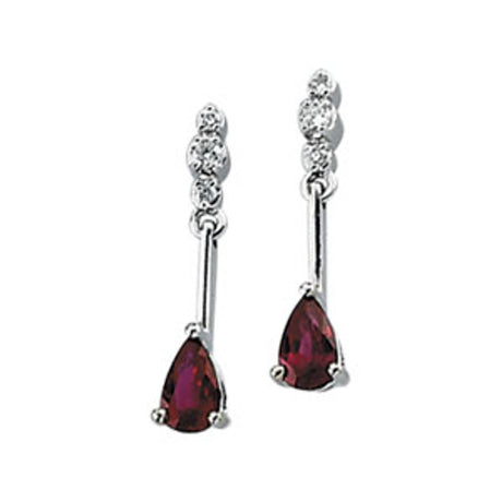 14K White Natural Ruby & .05 CTW Natural Diamond Earrings