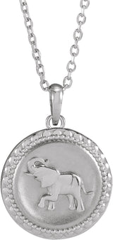 Sterling Silver Elephant Disc 16-18" Necklace