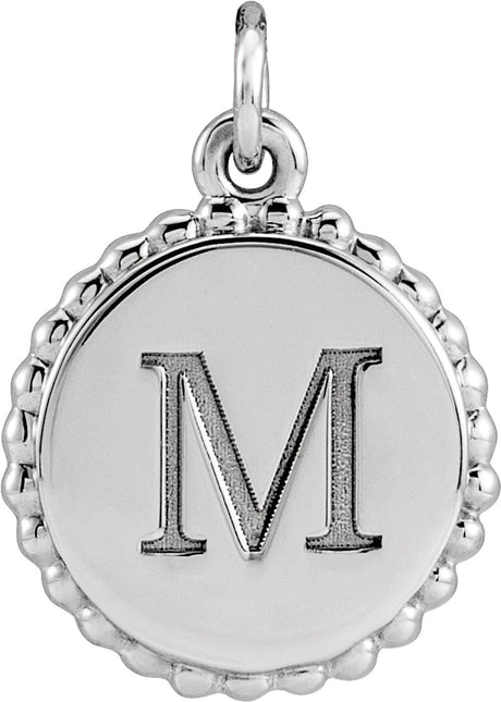 14K White Gold Engravable Beaded Charm/Pendant