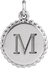 14K White Gold Engravable Beaded Charm/Pendant