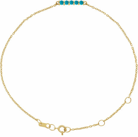 14K Yellow Gold Natural Turquoise Bar 6 1/2-7 1/2" Bracelet