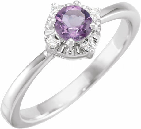 Sterling Silver Natural Amethyst & .04 CTW Natural Diamond Halo-Style Ring