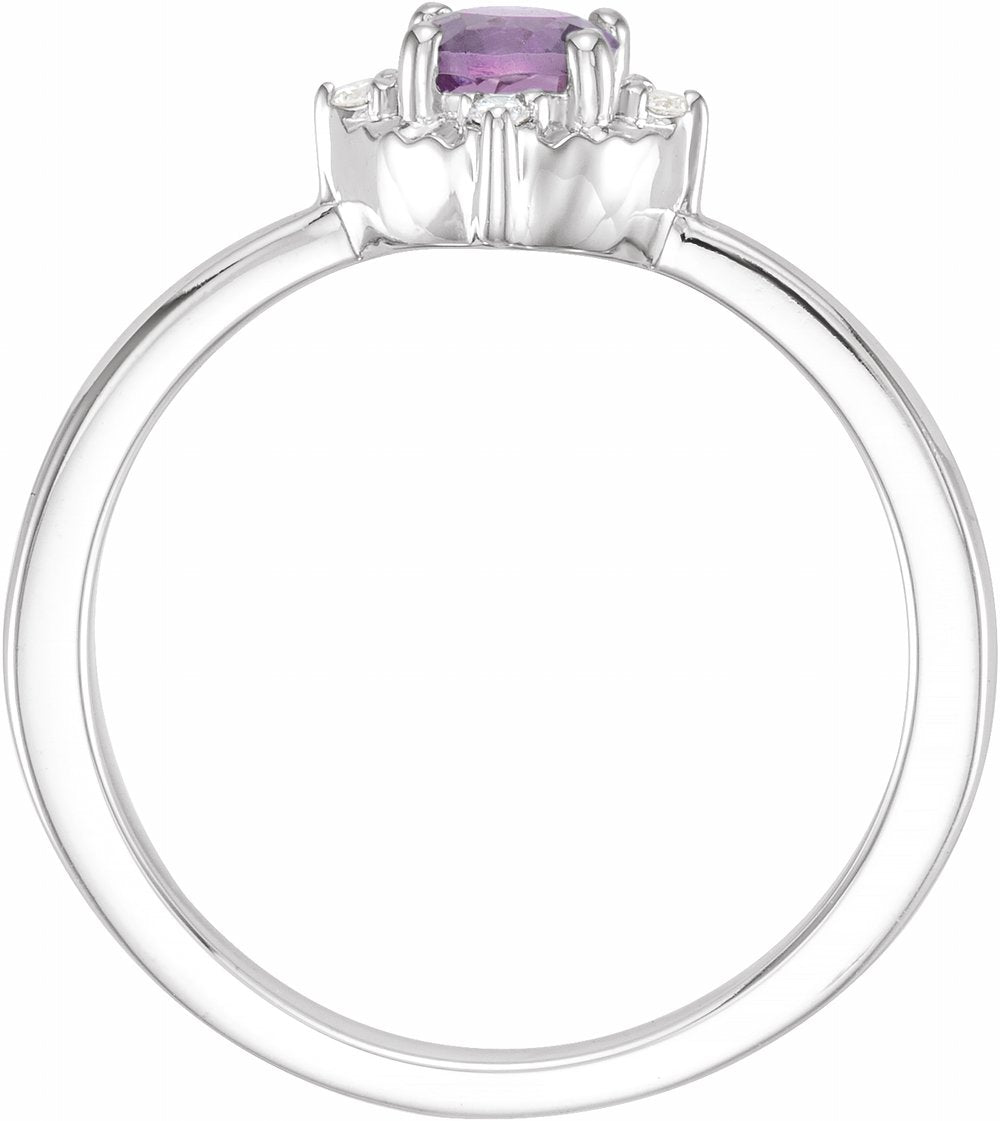 14K White Natural Amethyst & .04 CTW Natural Diamond Halo-Style Ring