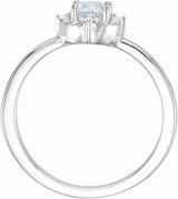 Sterling Silver Natural Aquamarine & .04 CTW Natural Diamond Halo-Style Ring