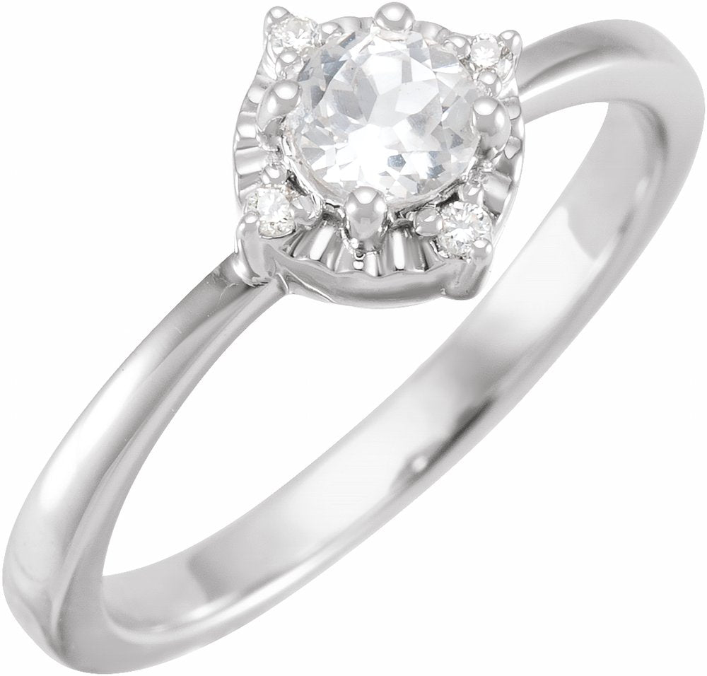 Sterling Silver Lab-Grown White Sapphire & .04 CTW Natural Diamond Halo-Style Ring 