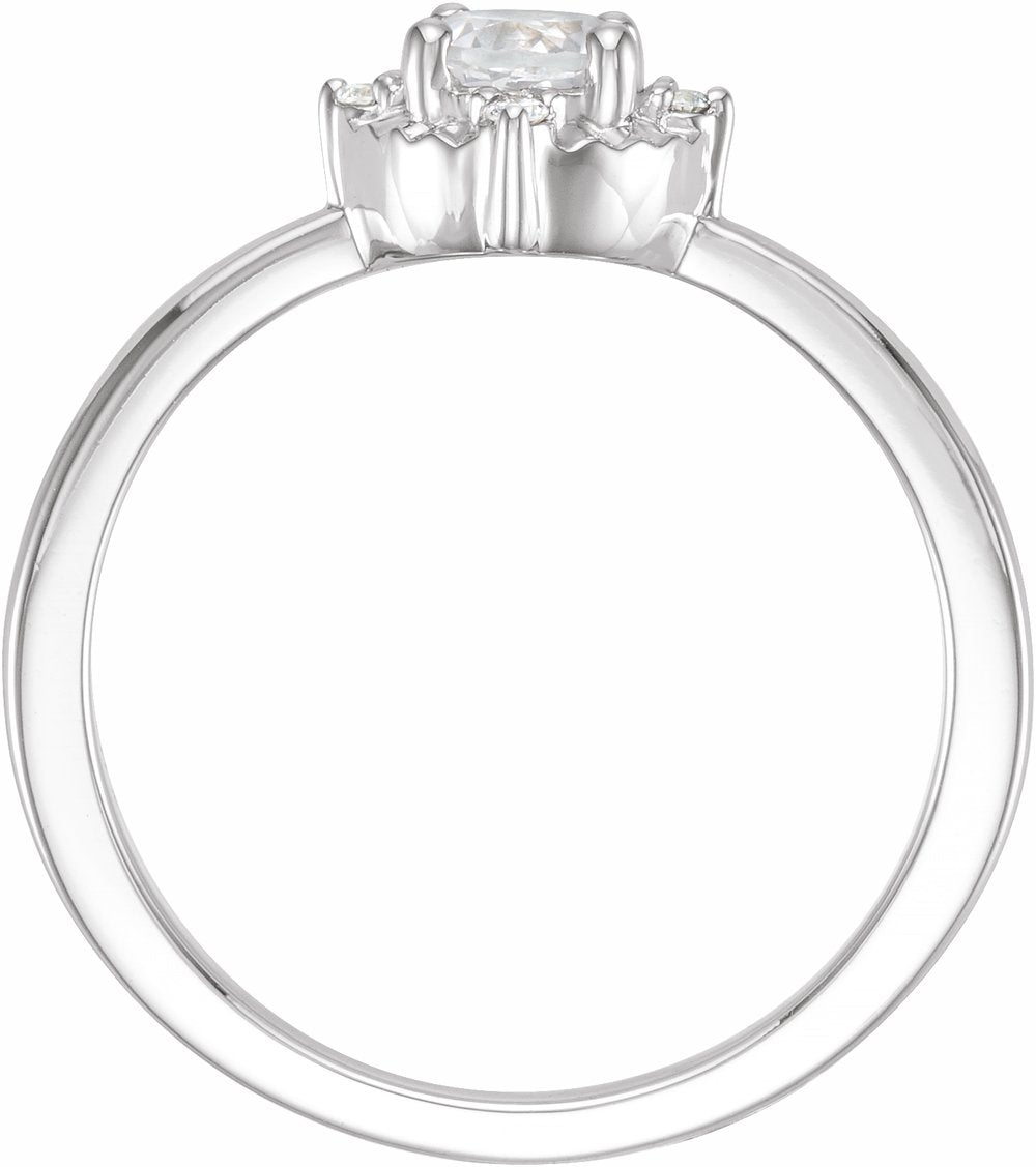 Sterling Silver Lab-Grown White Sapphire & .04 CTW Natural Diamond Halo-Style Ring 