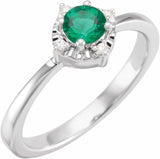 Sterling Silver Lab-Grown Emerald & .04 CTW Natural Diamond Halo-Style Ring 