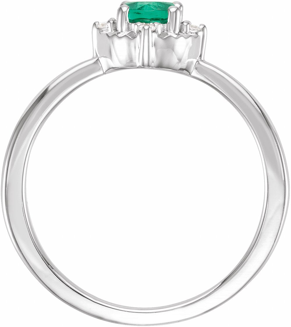 Sterling Silver Lab-Grown Emerald & .04 CTW Natural Diamond Halo-Style Ring 