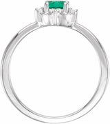 Sterling Silver Lab-Grown Emerald & .04 CTW Natural Diamond Halo-Style Ring 