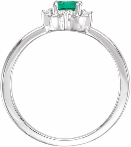 Sterling Silver Lab-Grown Emerald & .04 CTW Natural Diamond Halo-Style Ring 