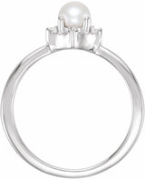 Sterling Silver Cultured White Freshwater Pearl & .04 CTW Natural Diamond Halo-Style Ring