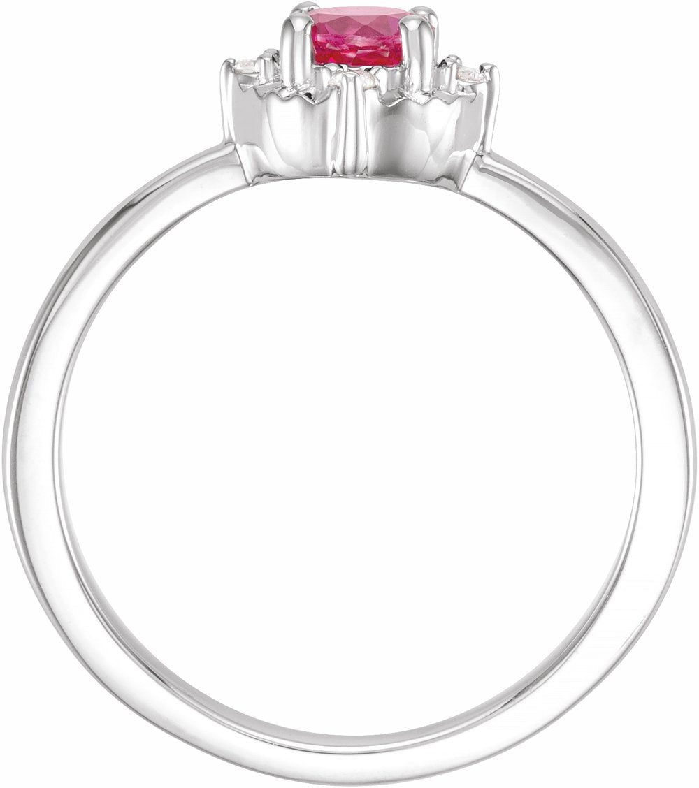 Sterling Silver Lab-Grown Ruby & .04 CTW Natural Diamond Halo-Style Ring 