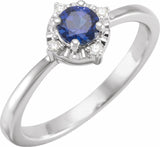 14K White Lab-Grown Blue Sapphire & .04 CTW Natural Diamond Halo-Style Ring 