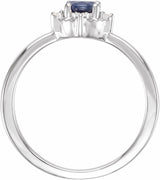 Sterling Silver Lab-Grown Blue Sapphire & .04 CTW Natural Diamond Halo-Style Ring