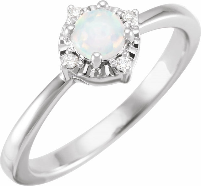 Sterling Silver Lab-Grown White Opal & .04 CTW Natural Diamond Halo-Style Ring 