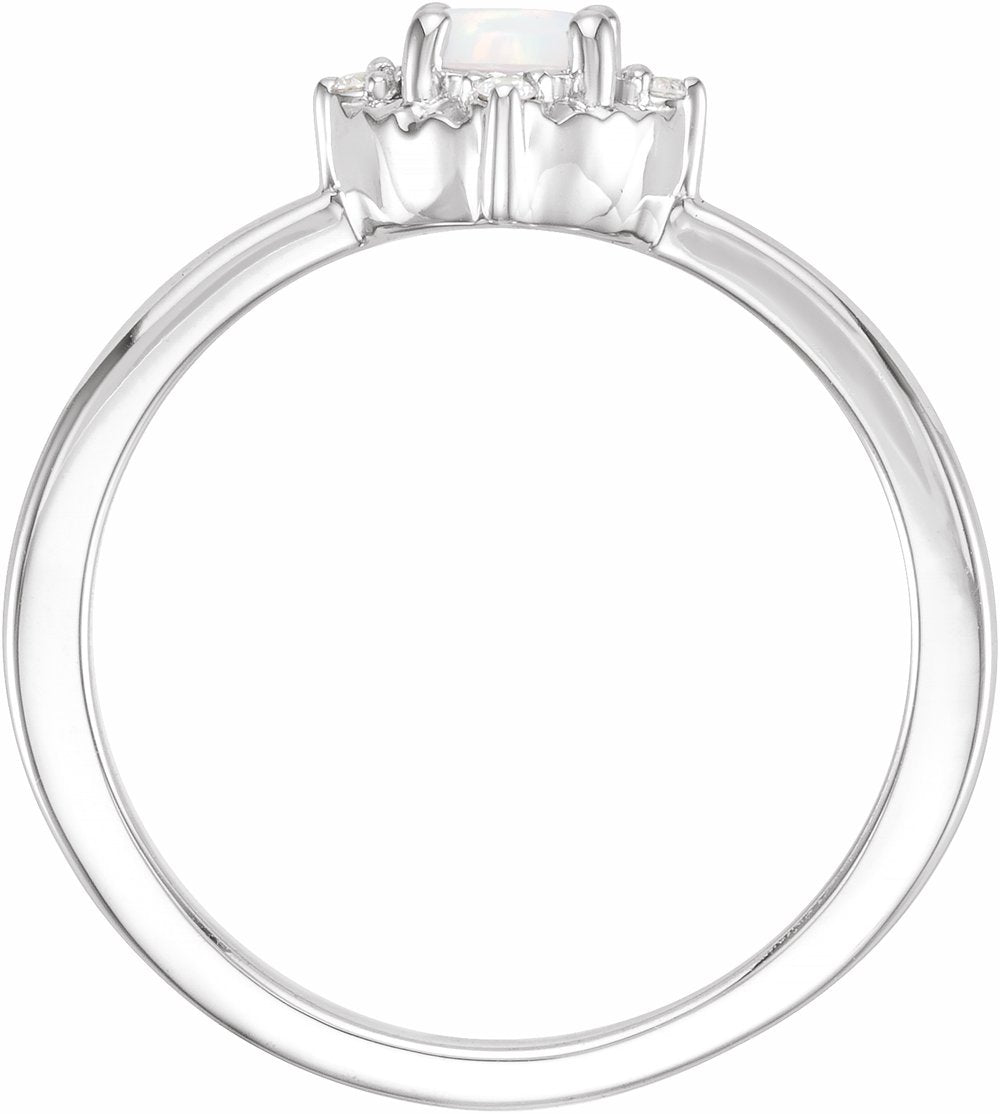 Sterling Silver Lab-Grown White Opal & .04 CTW Natural Diamond Halo-Style Ring 