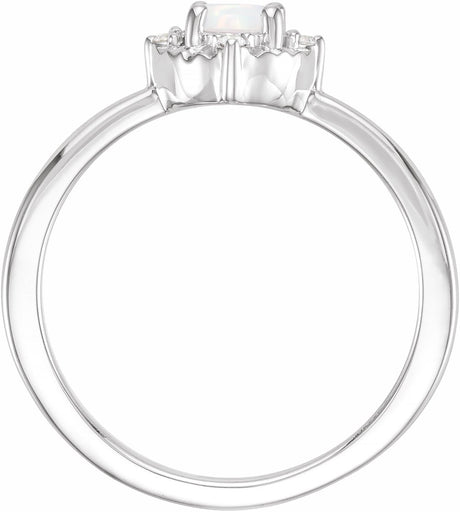 Sterling Silver Lab-Grown White Opal & .04 CTW Natural Diamond Halo-Style Ring 