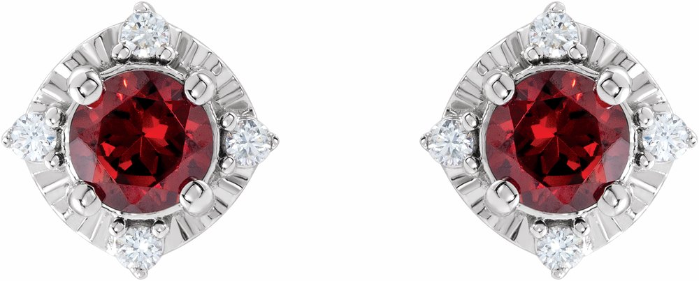 Sterling Silver Natural Mozambique Garnet & .08 CTW Natural Diamond Halo-Style Earrings