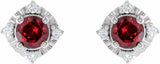Sterling Silver Natural Mozambique Garnet & .08 CTW Natural Diamond Halo-Style Earrings