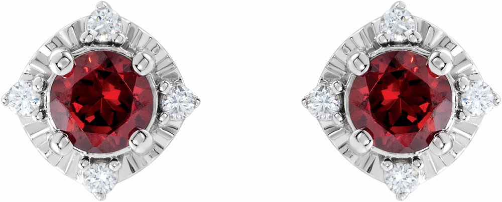 Sterling Silver Natural Mozambique Garnet & .08 CTW Natural Diamond Halo-Style Earrings