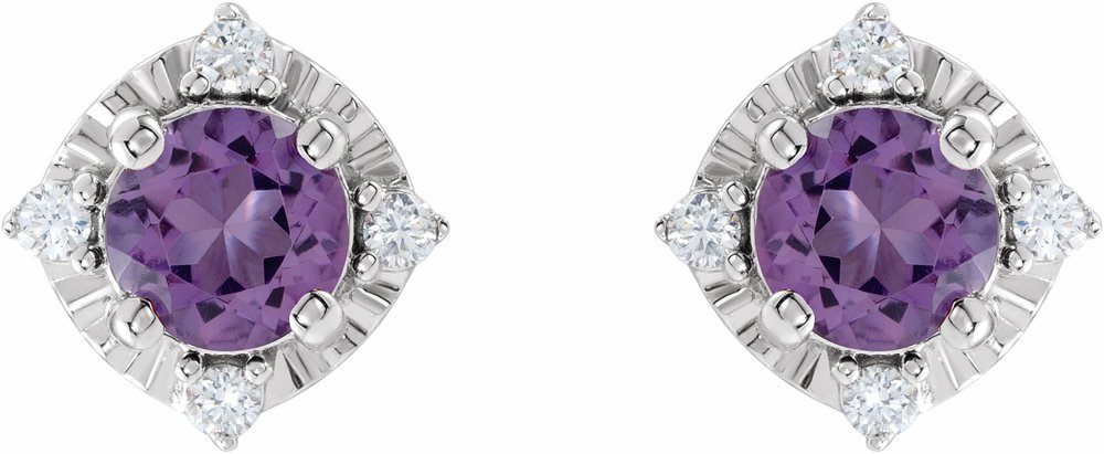 Sterling Silver Natural Amethyst & .08 CTW Natural Diamond Halo-Style Earrings