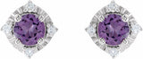 Sterling Silver Natural Amethyst & .08 CTW Natural Diamond Halo-Style Earrings