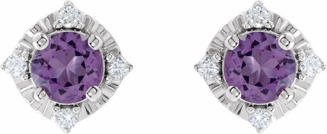 Sterling Silver Natural Amethyst & .08 CTW Natural Diamond Halo-Style Earrings