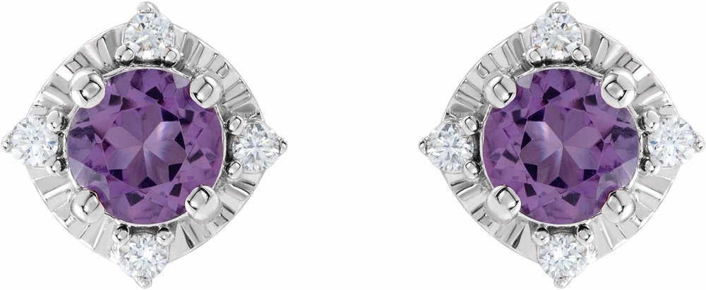Sterling Silver Natural Amethyst & .08 CTW Natural Diamond Halo-Style Earrings