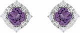 Sterling Silver Natural Amethyst & .08 CTW Natural Diamond Halo-Style Earrings