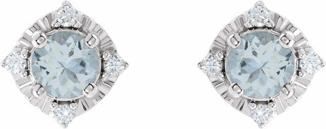 14K White Natural Aquamarine & .08 CTW Natural Diamond Halo-Style Earrings