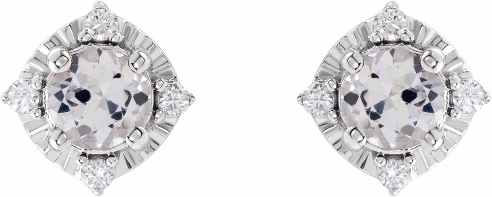 Sterling Silver Lab-Grown White Sapphire & .08 CTW Natural Diamond Halo-Style Earrings