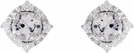 Sterling Silver Lab-Grown White Sapphire & .08 CTW Natural Diamond Halo-Style Earrings