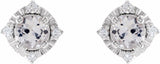 Sterling Silver Lab-Grown White Sapphire & .08 CTW Natural Diamond Halo-Style Earrings