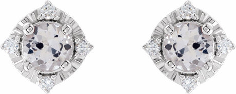 Sterling Silver Lab-Grown White Sapphire & .08 CTW Natural Diamond Halo-Style Earrings