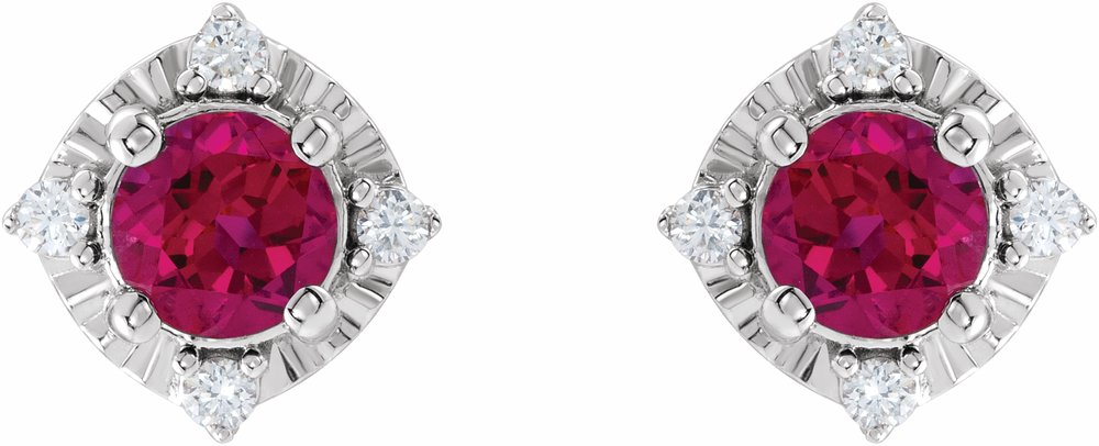 Sterling Silver Lab-Grown Ruby & .08 CTW Natural Diamond Halo-Style Earrings