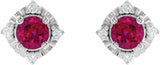 Sterling Silver Lab-Grown Ruby & .08 CTW Natural Diamond Halo-Style Earrings