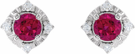 Sterling Silver Lab-Grown Ruby & .08 CTW Natural Diamond Halo-Style Earrings