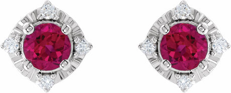 Sterling Silver Lab-Grown Ruby & .08 CTW Natural Diamond Halo-Style Earrings
