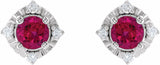 Sterling Silver Lab-Grown Ruby & .08 CTW Natural Diamond Halo-Style Earrings