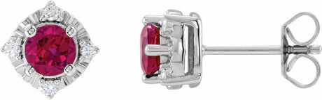 Sterling Silver Lab-Grown Ruby & .08 CTW Natural Diamond Halo-Style Earrings