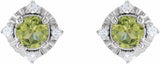 14K White Natural Peridot & .08 CTW Natural Diamond Halo-Style Earrings