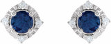 Sterling Silver Lab-Grown Blue Sapphire & .08 CTW Natural Diamond Halo-Style Earrings