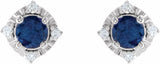 14K White Lab-Grown Blue Sapphire & .08 CTW Natural Diamond Halo-Style Earrings