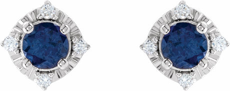 14K White Lab-Grown Blue Sapphire & .08 CTW Natural Diamond Halo-Style Earrings