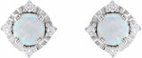 14K White Lab-Grown White Opal & .08 CTW Natural Diamond Halo-Style Earrings