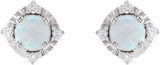 14K White Lab-Grown White Opal & .08 CTW Natural Diamond Halo-Style Earrings