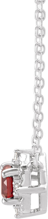 14K White Gold Natural Mozambique Garnet & .04 CTW Natural Diamond Halo-Style 18" Necklace