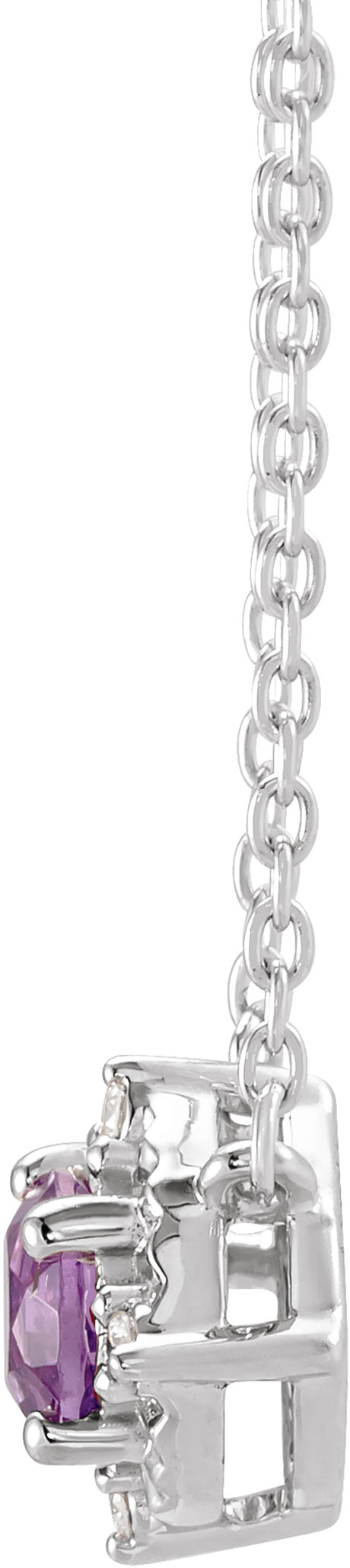 14K White Gold Natural Amethyst & .04 CTW Natural Diamond Halo-Style 18" Necklace